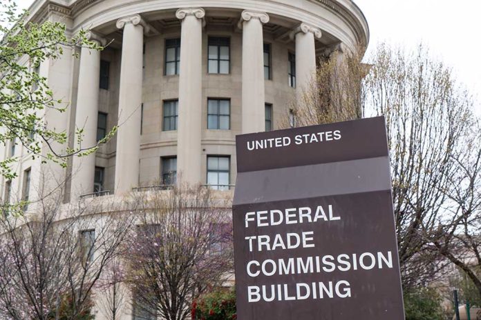 Federal Trade Commission Building with sign and trees