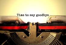 Typewriter with "Time to say goodbye" text.