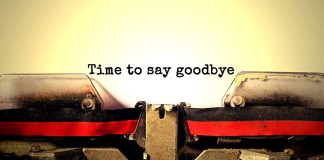 Typewriter with "Time to say goodbye" text.