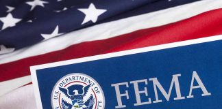 FEMA logo with American flag background.