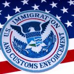US Immigration and Customs Enforcement emblem on flag