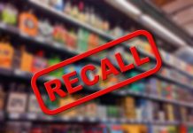 Recall notice over blurred store shelves