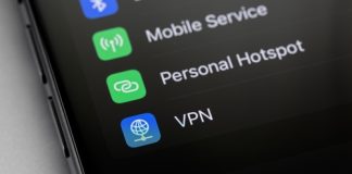 Phone screen showing mobile settings options including VPN