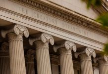 Treasury Department building with Ionic columns visible
