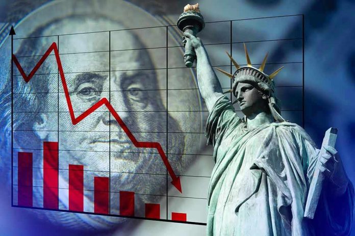 1714660897 Declining graph Benjamin Franklin and Statue of Liberty background