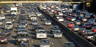 Heavy traffic on a multi lane higyway