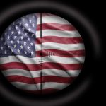 View of the American flag through a sniper scope