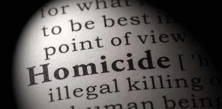 Magnified text showing definition of homicide