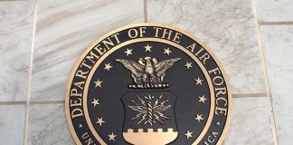 Bronze seal of the Department of the Air Force on a tiled surface