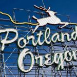 Portland Police STEP IN to SUPPORT ICE Portland Oregon neon sign with leaping deer outline