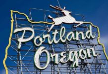 Portland Police STEP IN to SUPPORT ICE Portland Oregon neon sign with leaping deer outline