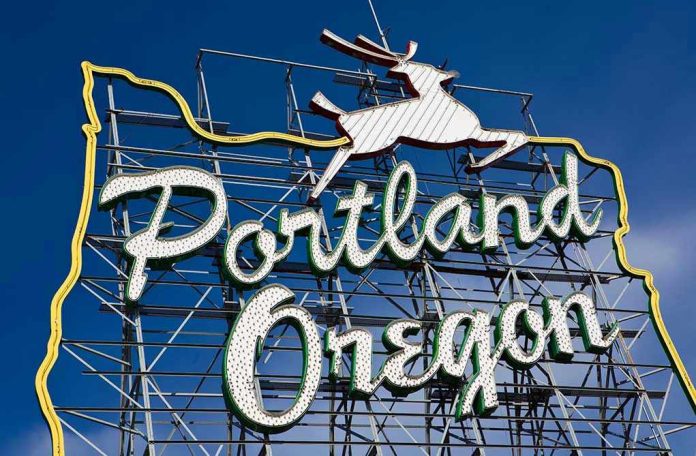103129733 Portland Oregon neon sign with leaping deer outline