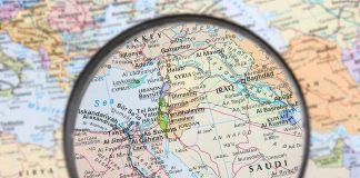 Magnifying glass over the Middle East and Egypt