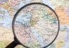 Magnifying glass over the Middle East and Egypt