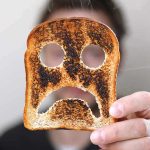 Cereal Wars: Unlocking the Gut Health Mystery A person holding a slice of burnt toast shaped like a sad face