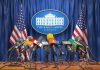 Multiple microphones at White House press briefing podium