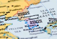 Map showing North and South Koren Japan and China