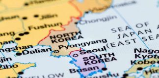 Map showing North and South Koren Japan and China