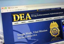 DEA website homepage with gold badge and text