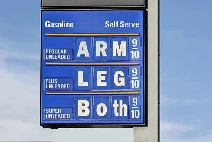 Gas station price sign displaying fuel prices