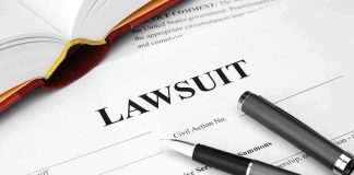 Former Senator Lawsuit: Alleged Affair Shocks Nation Legal document titled Lawsuit with pen and book.