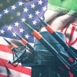 Hezbollah ABANDONS Iran Iran and USA flags with missile launcher.