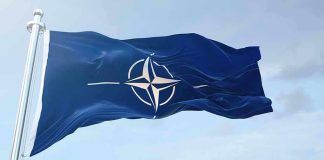 American Soldiers Dying — NATO Refuses to Fight NATO flag waving against blue sky.