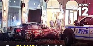 BMW crashes into Brooklyn building after 2-car collision, injuring 3