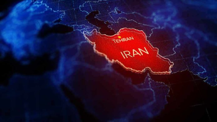 Iran highlighted on a digital map