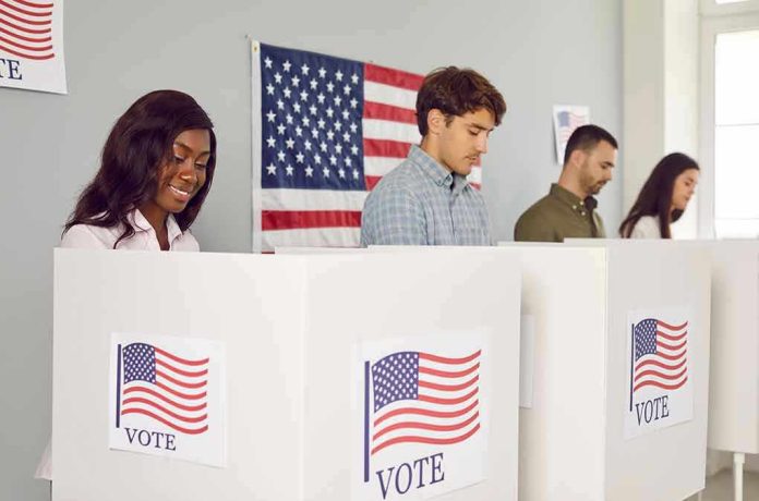 Voters casting ballots at polling booths