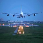 Amazon Jet CRASH Chaos in Miami An airplane approaching the runway at night with landing lights illuminated
