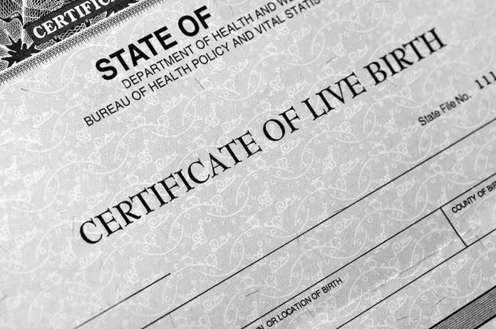 Birth certificate form close-up