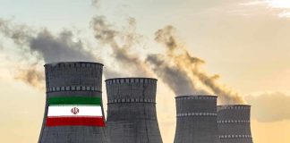 nuclear power plant cooling towers in Iran at sunset