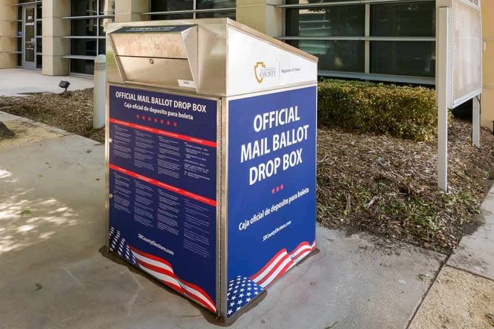 shutterstock_1831414888 Official mail ballot drop box outside a public building