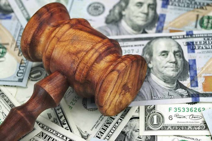 shutterstock_1036691965-2 Wooden judge's gavel on scattered US dollar bills