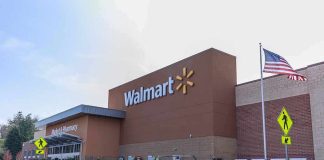 Walmart Worker’s Accused KILLER Was Waved In Walmart storefront with American flag and outdoor garden center